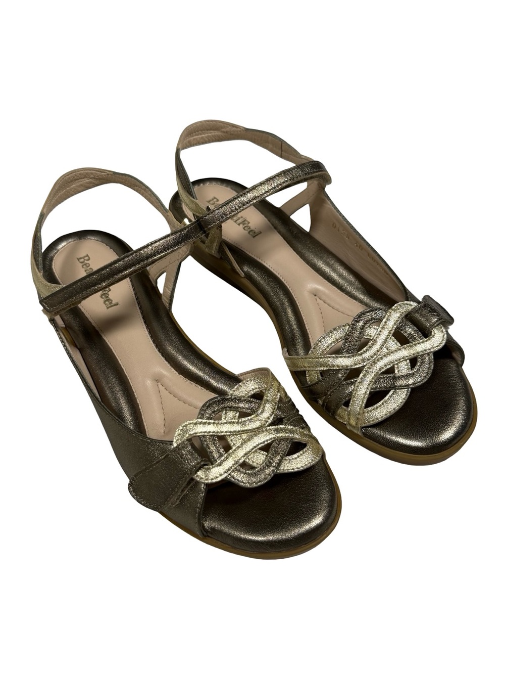 BeautiFeel Sandals Womens Eu40 US 9 Metallic Gold Bronze Leather Comfort Straps